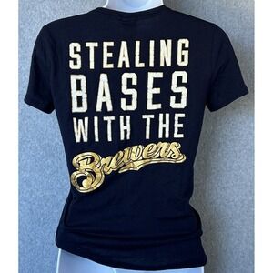 Victoria's Secret PINK Brewers Stealing Bases T-Shirt Women's Small Black Gold